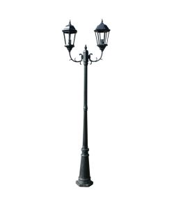 Lampione da Giardino 2 Bracci 230 cm Verde Scuro/Nero Alluminio