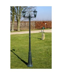 Lampione da Giardino 2 Bracci 215 cm Verde Scuro/Nero Alluminio