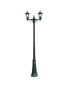 Lampione da Giardino 2 Bracci 215 cm Verde Scuro/Nero Alluminio