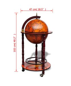 vidaXL Minibar Globo in Legno di Eucalipto Marrone su Ruote - 36 cm