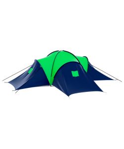 Tenda da campeggio in poliestere per 9 persone blu e verde