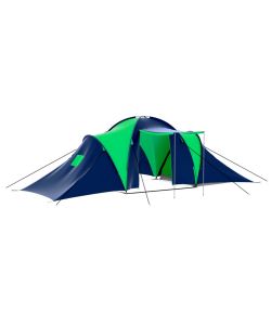 Tenda da campeggio in poliestere per 9 persone blu e verde