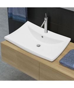 Lavabo Ceramica Lusso Rettangolare Foro di Trabocco e Foro Rubinetto
