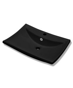 Lavabo Nero Ceramica Lusso Rettangolare Foro Trabocco Foro Rubinetto