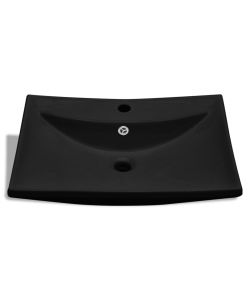 Lavabo Nero Ceramica Lusso Rettangolare Foro Trabocco Foro Rubinetto