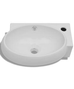 Lavello Ceramica con Foro Rubinetto e Troppo Pieno Bianco