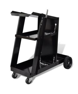 Carrello di Saldatura Nero con 3 Ripiani per Officine