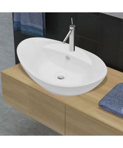 Lavabo Ceramica Lusso Ovale Foro di Scarico e Foro Rubinetto