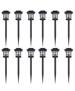 Luce esterna Lampada solare a LED 12 pz con spuntone 8,6 x 8,6 x 38 cm