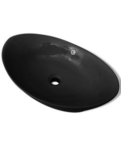Lavello Ovale in Ceramica di Lusso Nero Troppopieno 59x38,5 cm