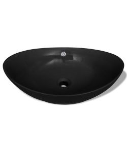 Lavello Ovale in Ceramica di Lusso Nero Troppopieno 59x38,5 cm