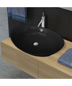 Lavello Ovale in Ceramica di Lusso Nero Troppopieno 59x38,5 cm