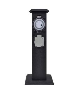 Presa Elettrica da Giardino a Pilastro Nero con Timer