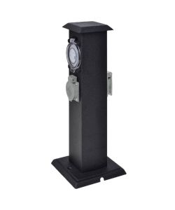 Presa Elettrica da Giardino a Pilastro Nero con Timer