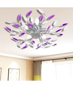 Lampada da Soffitto Bianco e Viola in Cristalli Acrilici 5 E14