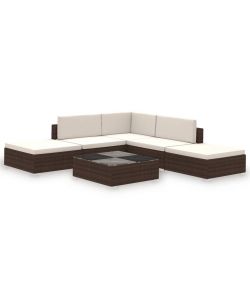Set Divani da Giardino 6 pz con Cuscini in Polyrattan Marrone 41256