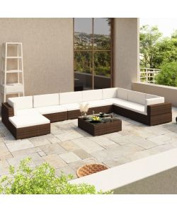 Set Divani da Giardino 8 pz con Cuscini in Polyrattan Marrone