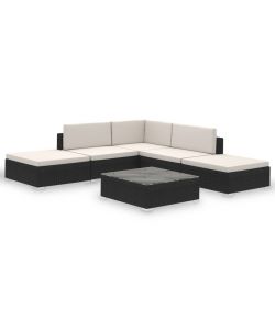 Set Divani da Giardino 6 pz con Cuscini in Polyrattan Nero 41269