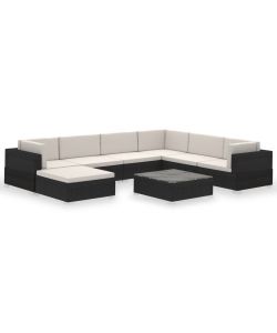 Set Divani da Giardino 8 pz con Cuscini in Polyrattan Nero 41271
