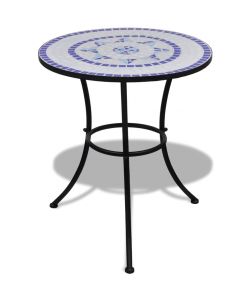 Tavolo da Bistrot Blu e Bianco 60 cm a Mosaico