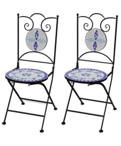 Sedie da Bistrot Pieghevoli 2 pz in Ceramica Blu e Bianco