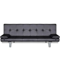 vidaXL - Divano Letto Regolabile in Similpelle Nero con 2 Cuscini