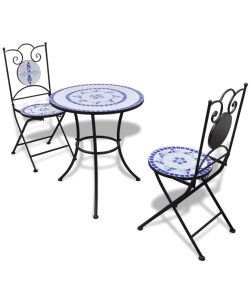 Set da Bistrot 3 pz in Piastrelle di Ceramica Blu e Bianco