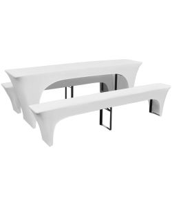 3 Fodere Elasticizzate Tavolo da Birra e panchine Bianche 220x50x80cm