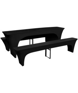 3 Fodere Elasticizzate Tavolo da Birra e panchine Nero 220x70x80cm