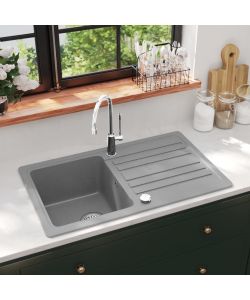 Lavandino cucina granito singolo con scolapiatti reversibile grigio