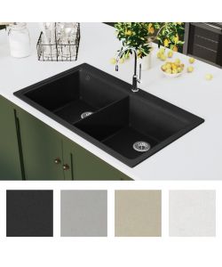 Lavandino Cucina Granito Nero Doppio con Montaggio Sopra