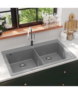 Lavandino cucina granito grigio lavello doppio con montaggio sopra