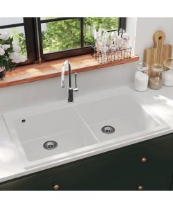 Lavandino cucina granito bianco crema lavello doppio montaggio sopra