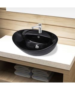 Lavandino per bagno in Ceramica nera ovale con Foro di trabocco