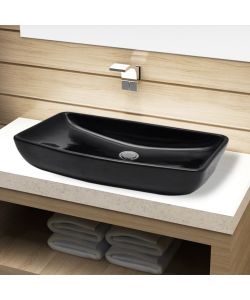 Lavandino da bagno in ceramica nera rettangolare