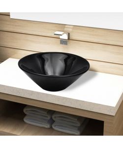 Lavandino da bagno in ceramica nera rotondo