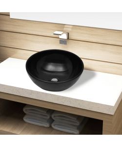 Lavandino da bagno in ceramica nera rotondo