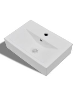 Lavandino Bagno Ceramica Bianca Rettangolare e Foro di Trabocco