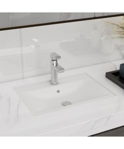 Lavandino Bagno Ceramica Bianca Rettangolare e Foro di Trabocco