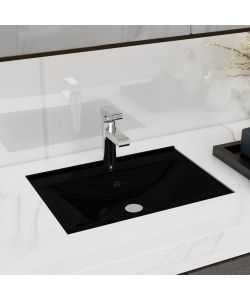 Lavandino Bagno Ceramica Nera Rettangolare e Foro di Trabocco
