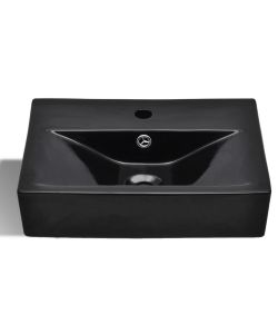 Lavandino Bagno Ceramica Nera Rettangolare e Foro di Trabocco