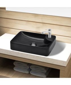 Lavandino Bagno in Ceramica Nera con Foro per Rubinetto