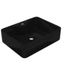 Lavandino Bagno in Ceramica Nera Quadrato con Foro per Rubinetto