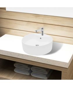 Lavandino bagno in Ceramica bianca rotondo con Foro di trabocco