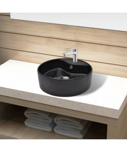 Lavandino bagno in Ceramica nera rotondo con Foro di trabocco