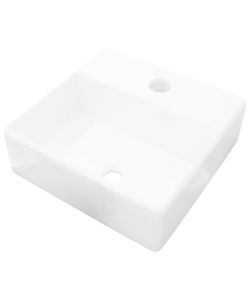 Lavandino Bagno in Ceramica Bianca Quadrato con Foro Rubinetto