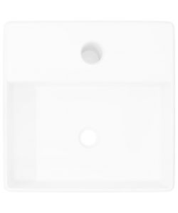 Lavandino Bagno in Ceramica Bianca Quadrato con Foro Rubinetto