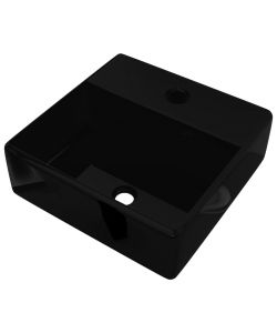 Lavandino Bagno in Ceramica Nera Quadrato con Foro per Rubinetto