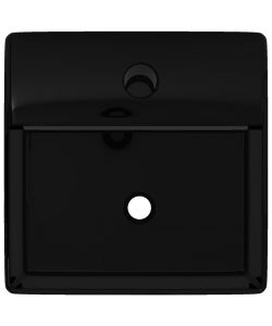 Lavandino Bagno in Ceramica Nera Quadrato con Foro per Rubinetto