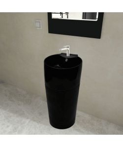 Lavandino Bagno in Ceramica Nera Rotondo con Foro per Rubinetto/ Trabocco